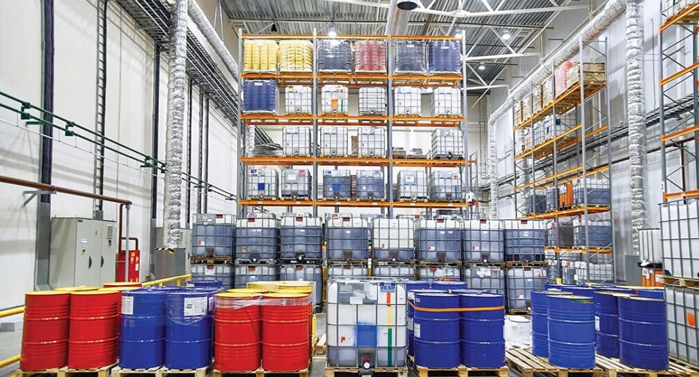 Shop storing hydraulic oils and lubricants safely