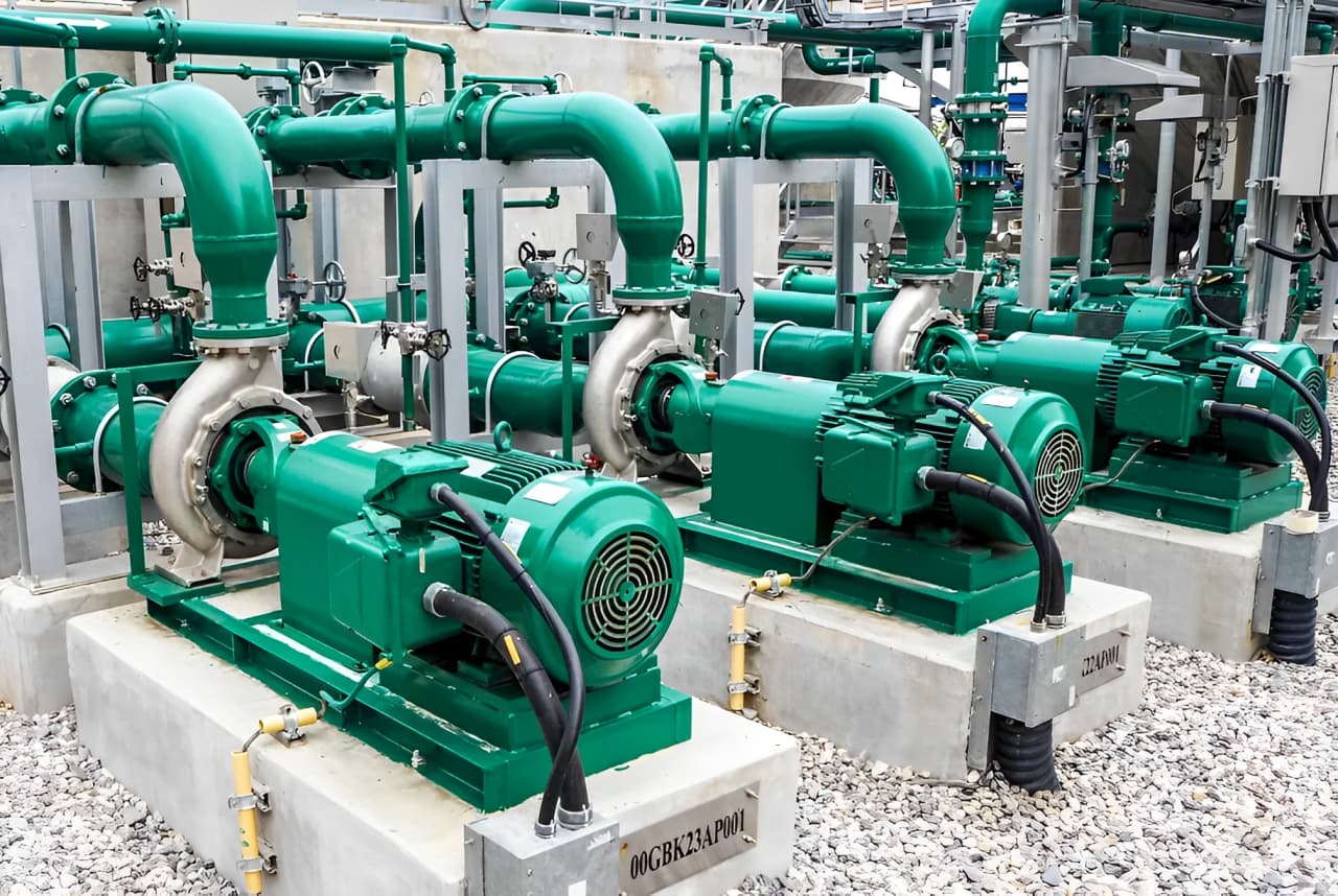 Industrial electric motors installed in a facility, supporting reliable operation of pumps and mechanical equipment